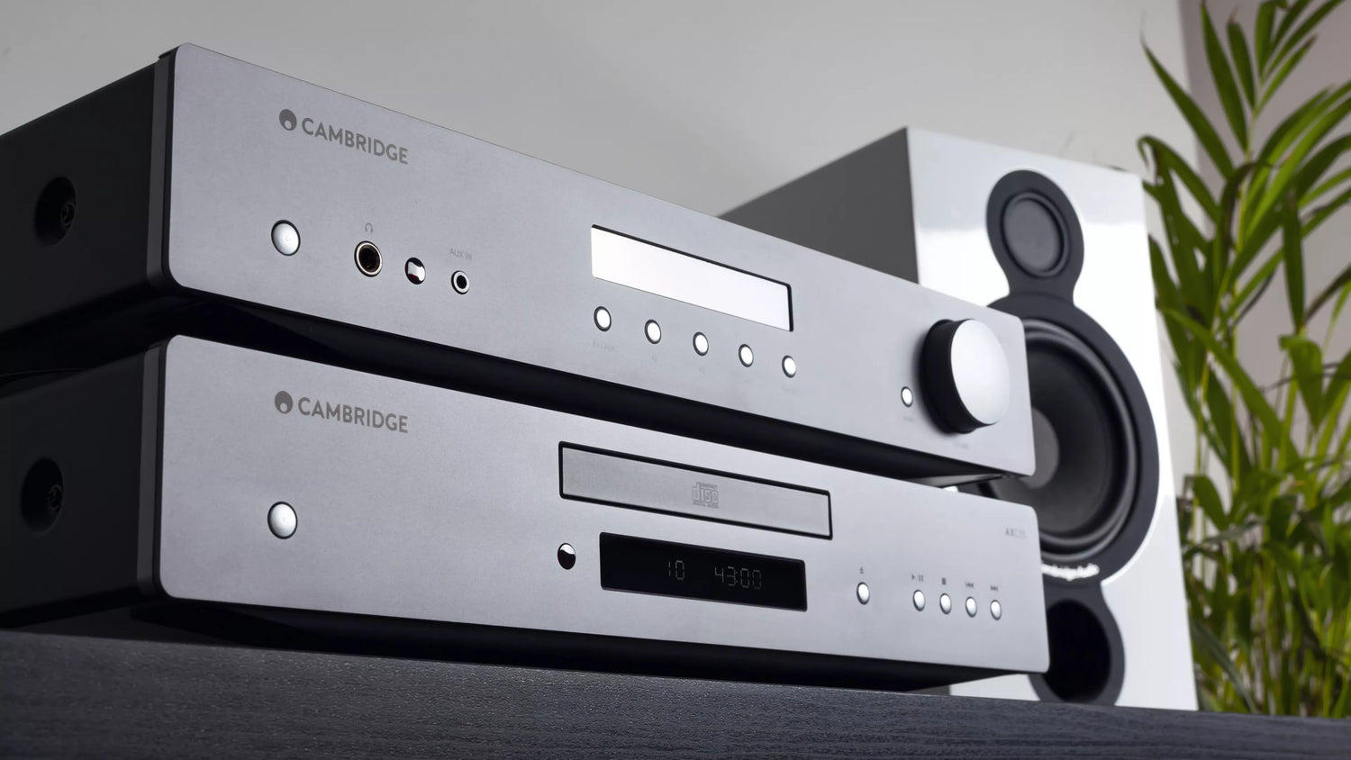 Cambridge Audio AXC35 CD Player on a table with a plant in the background
