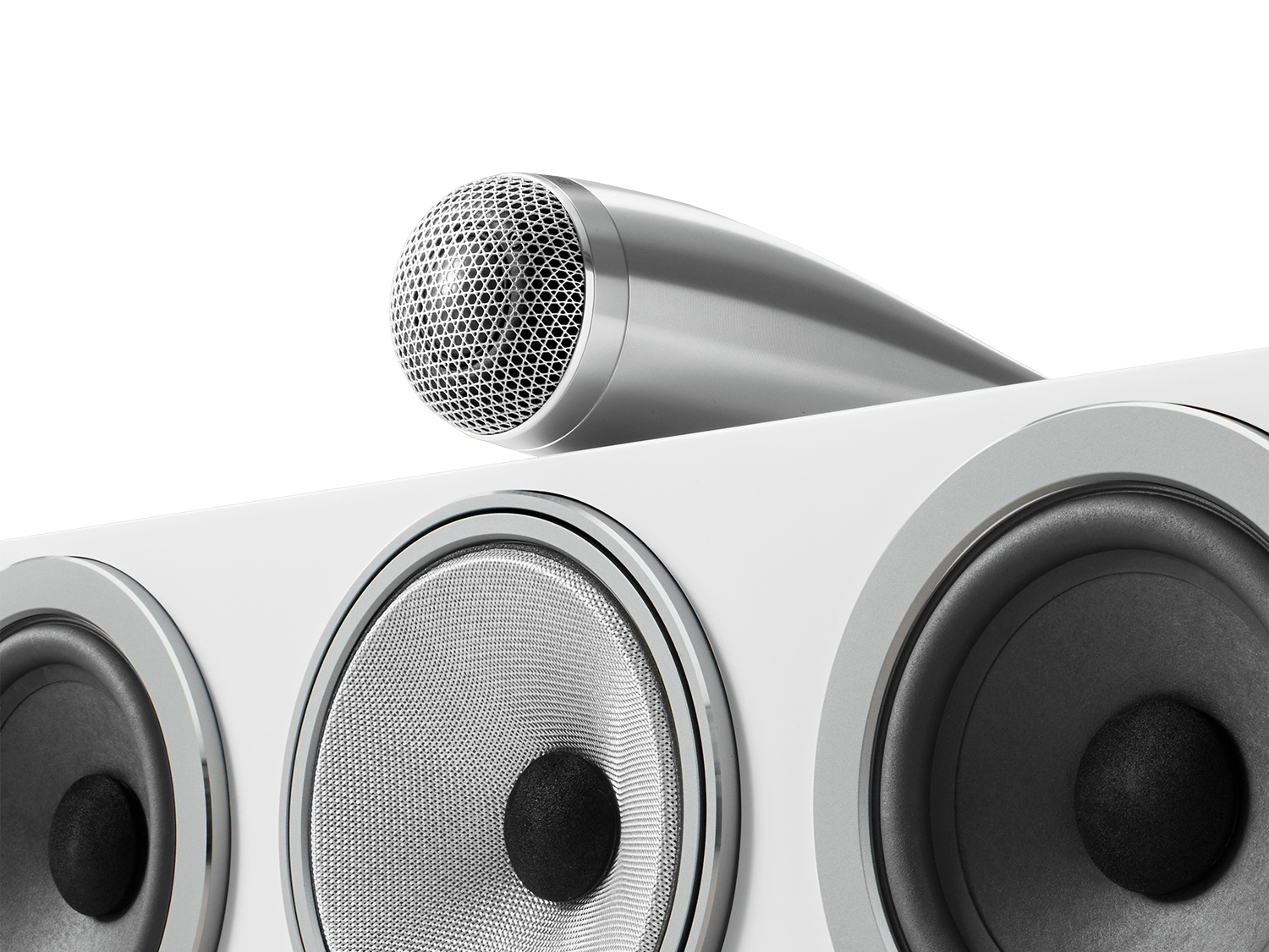 A closeup to B&W HTM71 S3 in white finish.