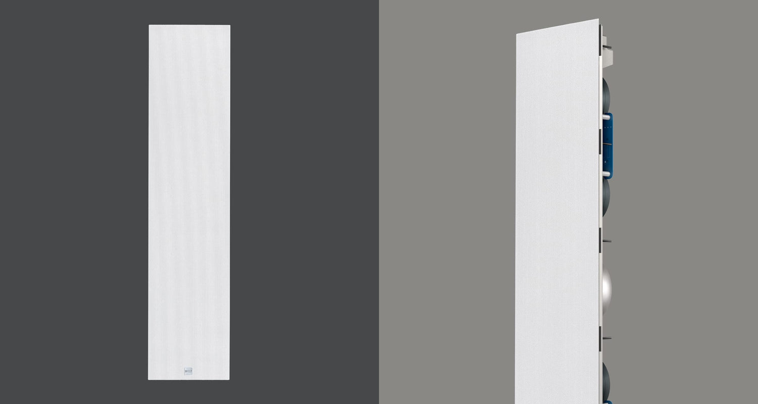 Two KEF Ci5160REFM-THX Reference In-Wall speakers with white cover.