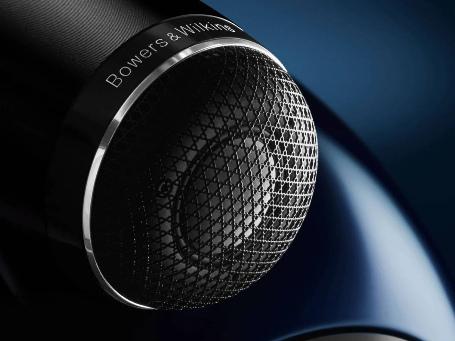 A closeup on a Diamond Dome tweeter on a B&W 801 Signature Reference Speaker.