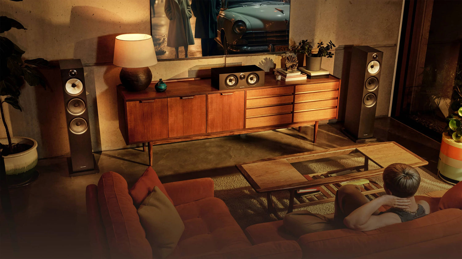 B&W HTM6 S3 Centre Channel Speaker in a modern living room as part of a home theatre.