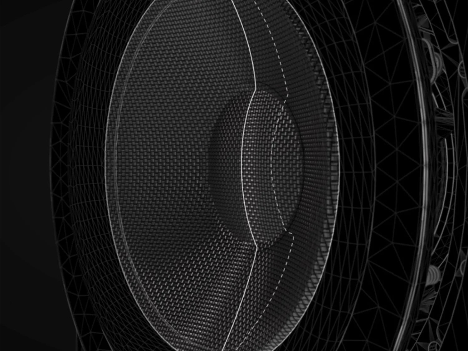 Close-up of material of a B&W DB1D Dual 12” Subwoofer on a black background