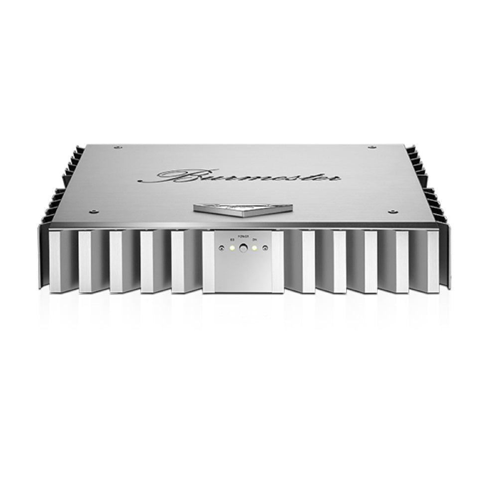 Burmester 036 Classic Line Power Amplifier with silver-anodized aluminum cooling fins and a solid aluminum lid - sold by Hi-Fi Centre.