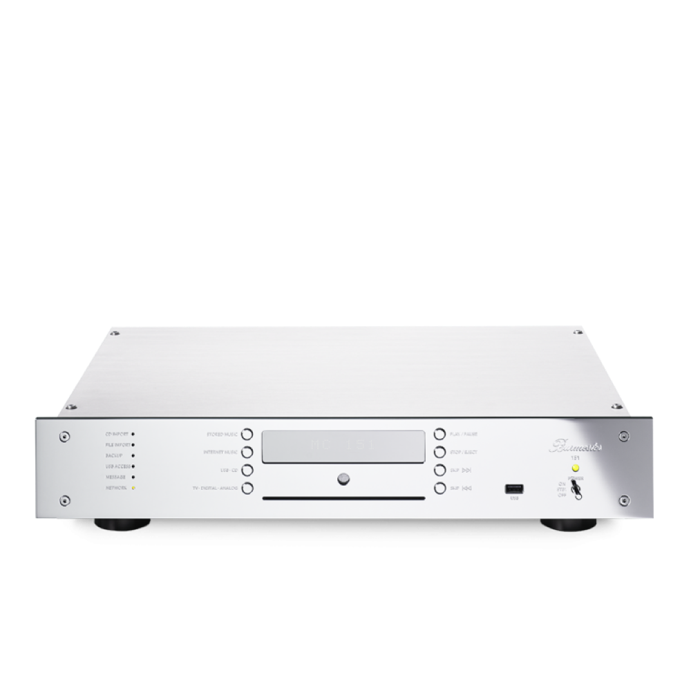Burmester 151 Top Line Music Center, a silver-colored digital audio player with a front display and control buttons - HiFi Centre.