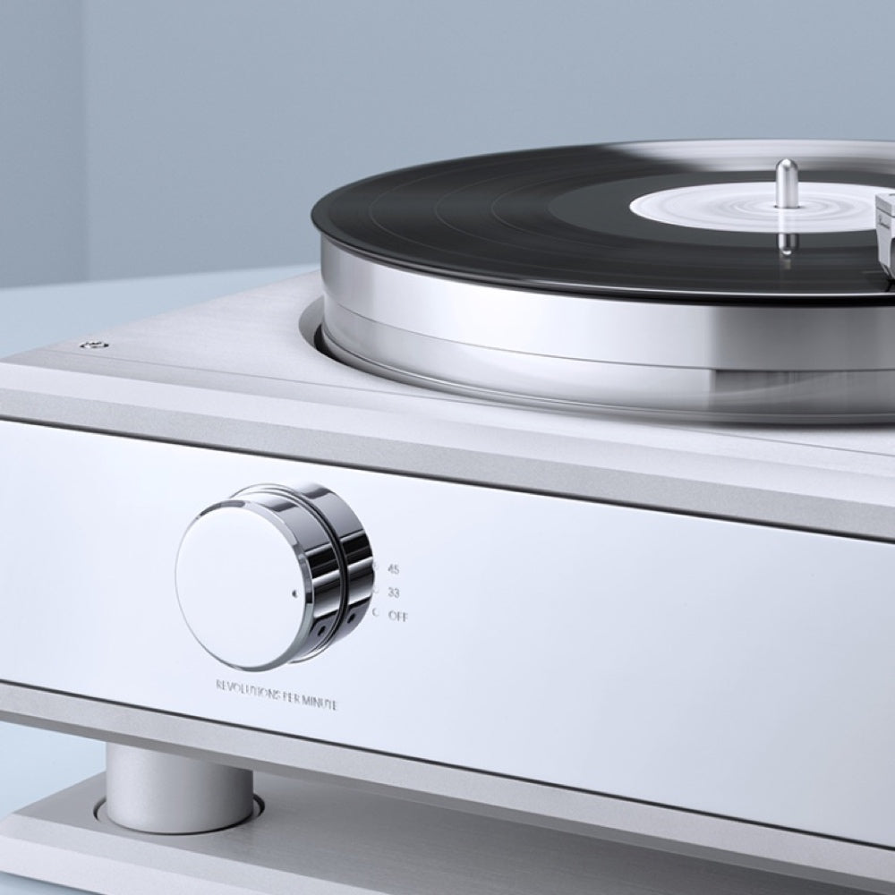 A closeup of a Burmester 175 Reference Line Turntable - HiFi Centre. 