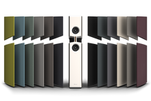 Burmester BX100 Reference Speaker with color swatches on a white background