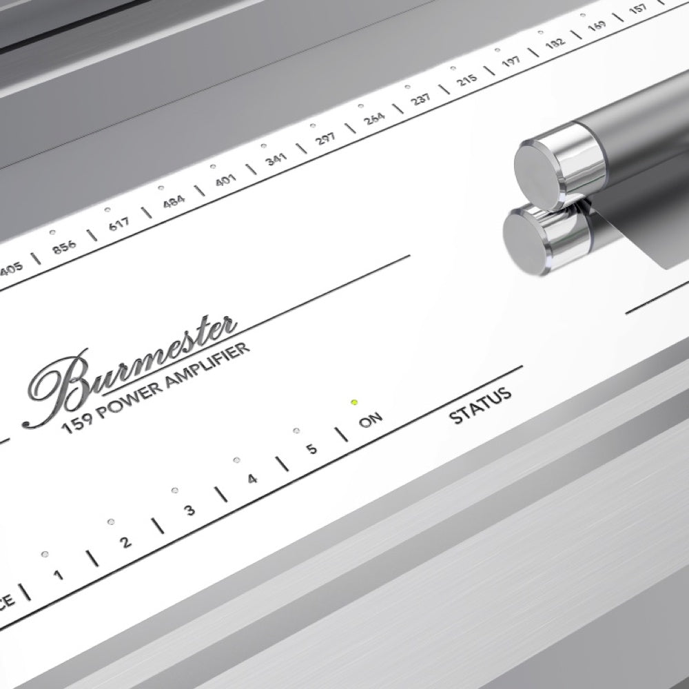 A closeup to a logo of a Burmester 159 Signature Line Mono Amplifier - HiFi Centre.