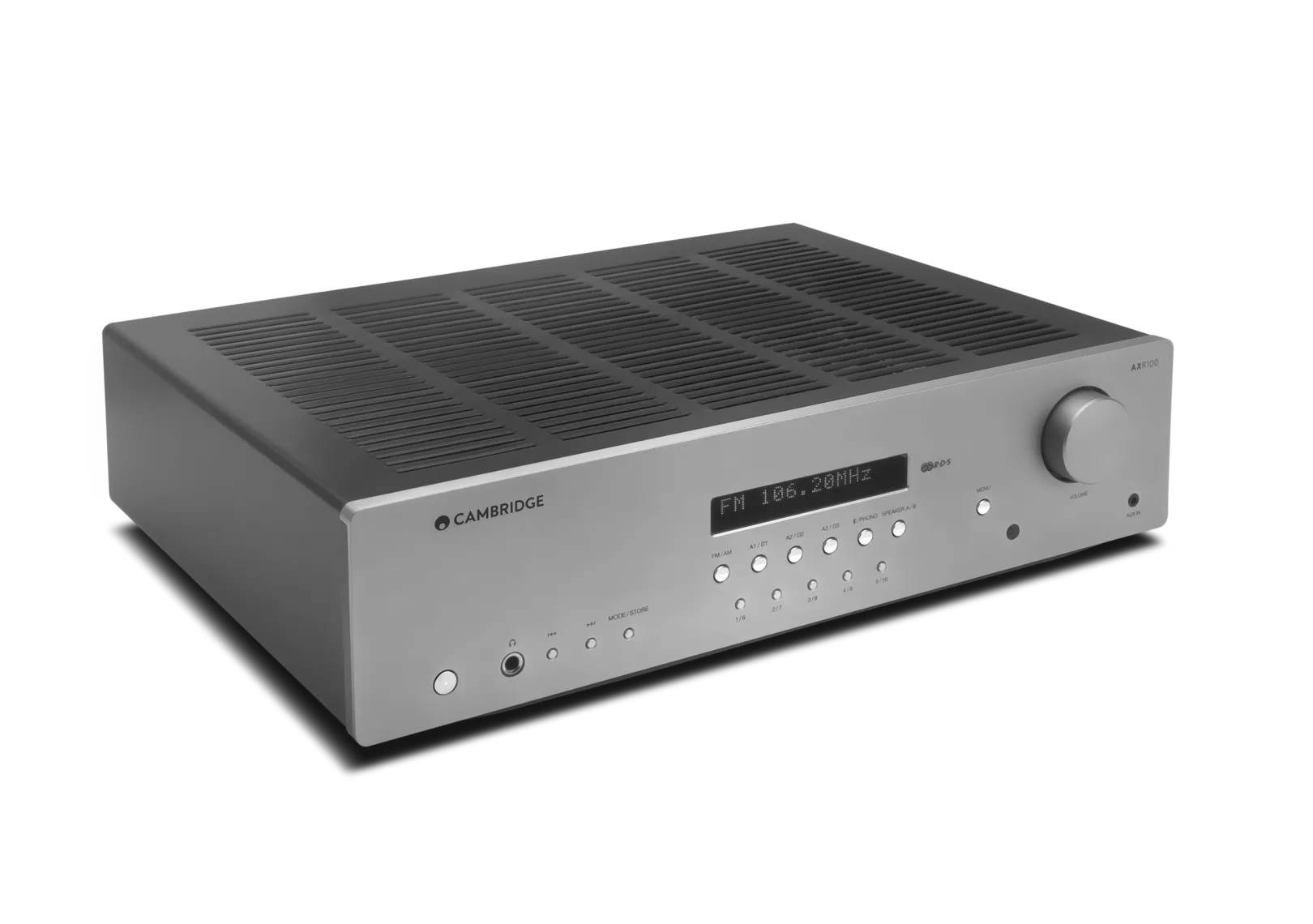 Cambridge Audio AXR100 Stereo Receiver on a white background