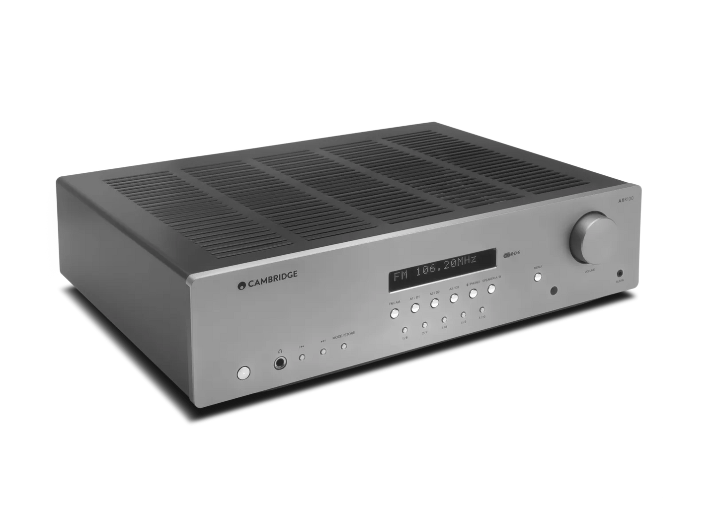 Cambridge Audio AXR100 Stereo Receiver on a white background