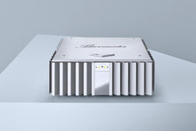 Silver  Burmester 956 MK2 Classic Line Power Amplifier with 'Burmester' branding on a gray background - HiFi Centre.