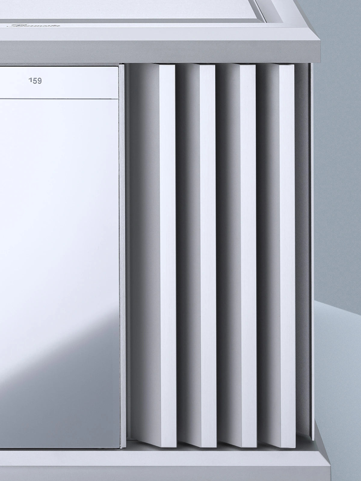 Close-up of a  Burmester 159 Signature Line Mono Amplifier with a neutral background