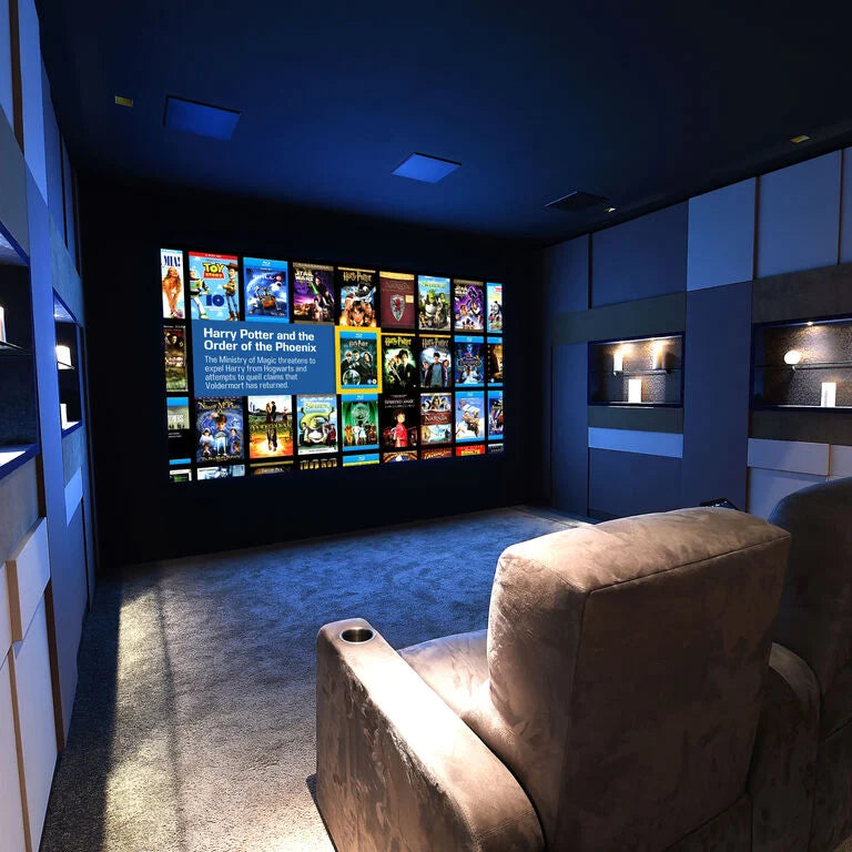 A couple of B&W CCM7.3S2 In-Ceiling Speakers installed in a home theatre.