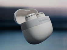 B&W Pi6 True Wireless In-Ear Headphones  in a charging case on a gradient background.