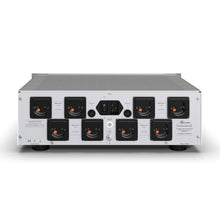 A back side of a silver Burmester 948 Power Line Conditioner with multiple outlets - HiFi Centre.