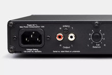 Back view of a Cambridge Audio DUO MM/MC Phono Stage amplifier with connectivity ports on a white background