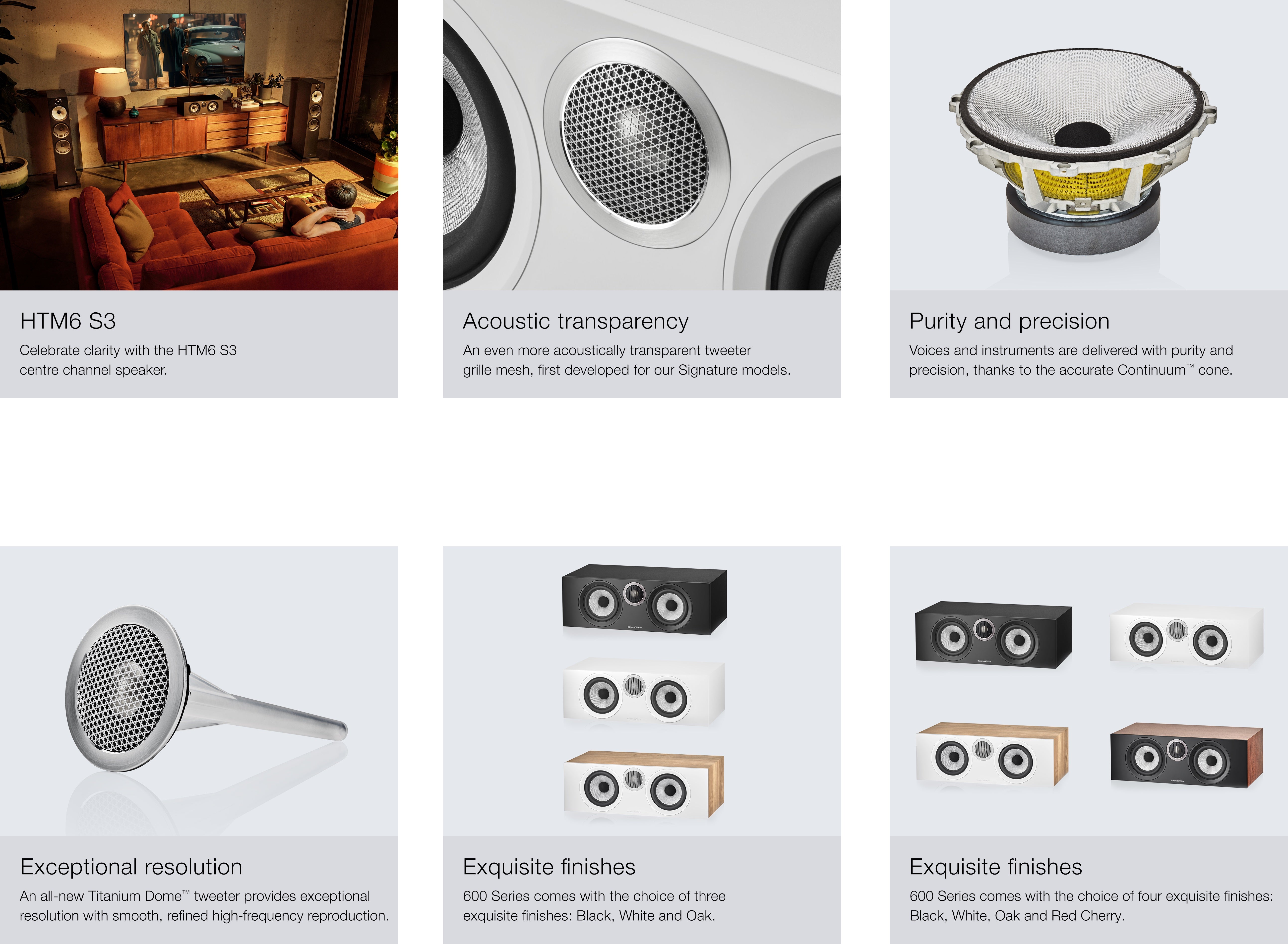 An overview of features and benefits of B&W HTM6 S3 Centre Channel speaker.