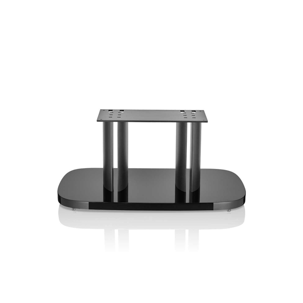 A black centre channel speaker stand from Bowers & Wilkinas, designed for the HTM D4 speaker.