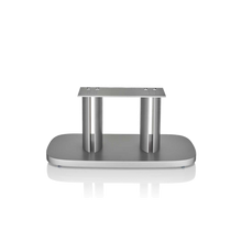 A silver centre channel speaker stand from Bowers & Wilkinas, designed for the HTM D4 speaker.