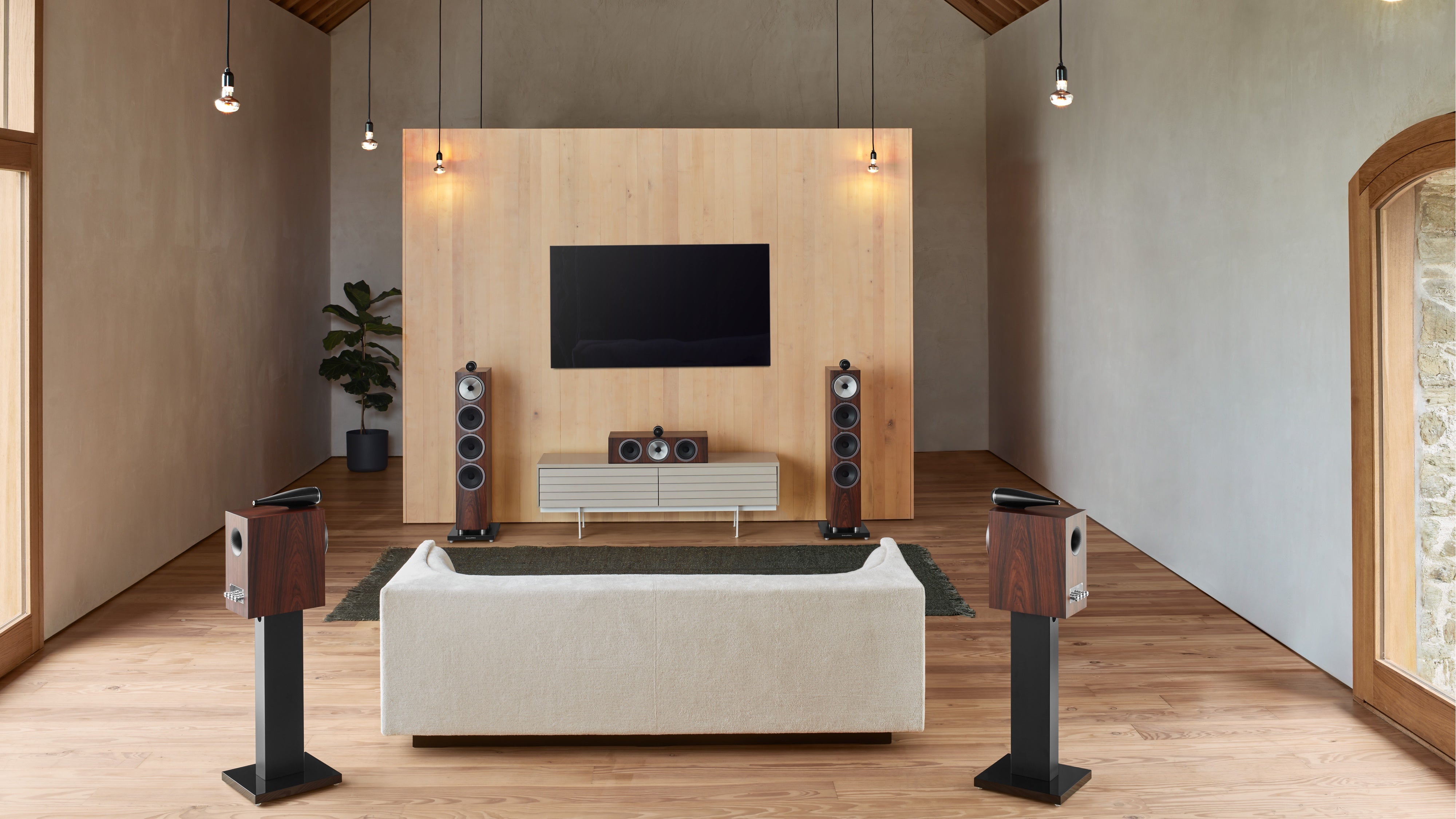 A modern home theatre featuring B&W HTM71 S3 speaker.