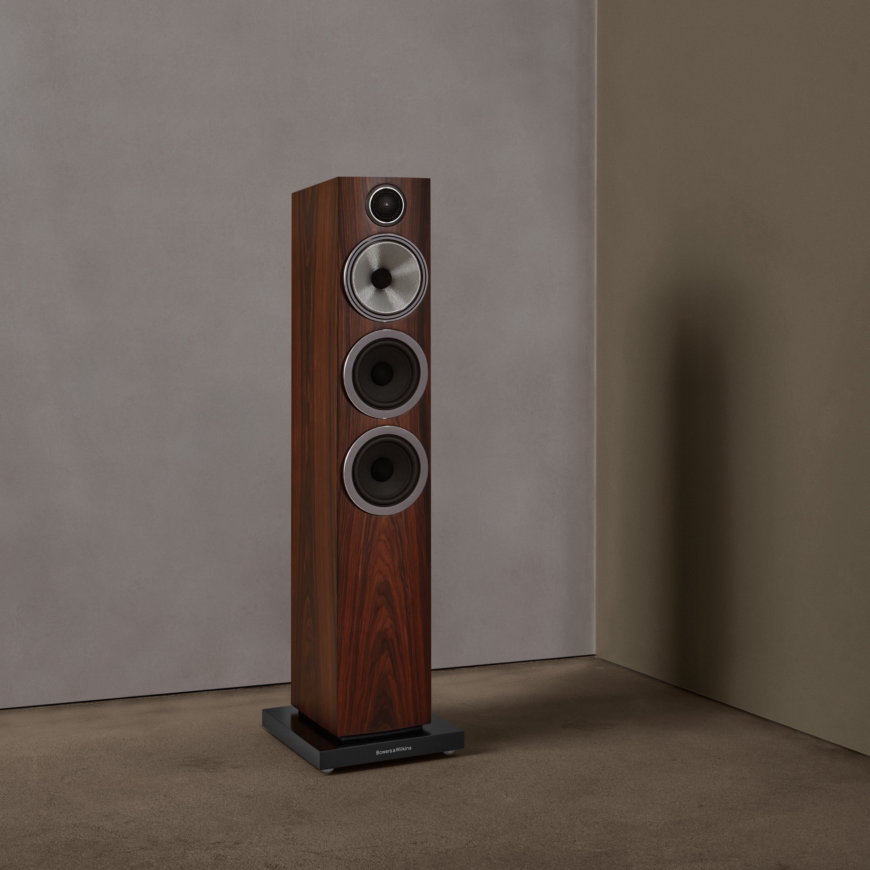 B&W 704 S3 Floor Standing Speaker in mocha color finish.