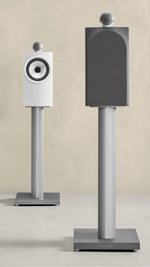 A B&W 705 S3 Bookshelf Speaker in sating white color from front and back view.