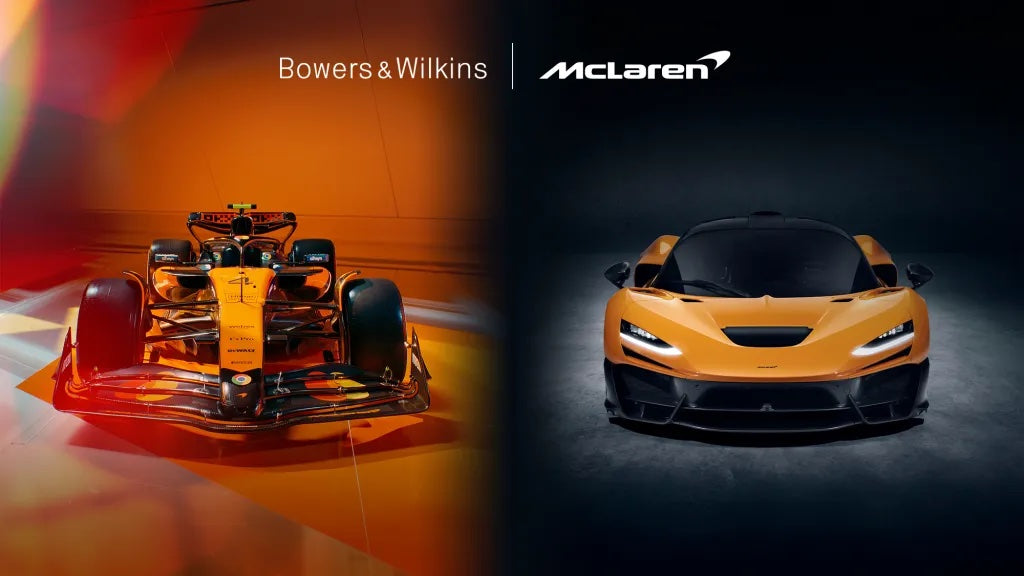 A poster showing McLaren and Bowers & Wilkins collaboration.