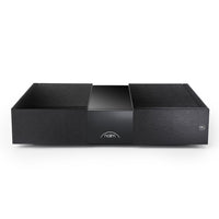 Black Naim NAP 350 mono amplifier with minimalist design and subtle logo on front panel.