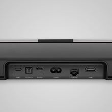 Back panel of a B&W Panorama 3 Sound Bar with various ports on a light gray background.