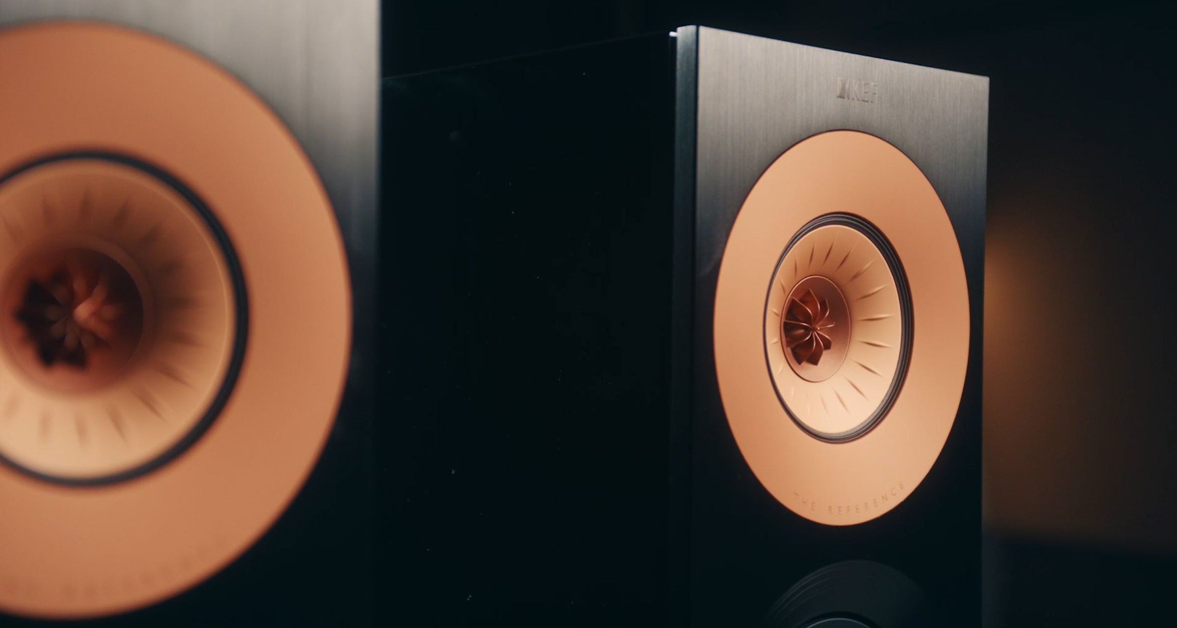 Close-up of a KEF Reference 3 Meta
speaker with a focus on the cone and voice coil.