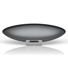 Bottom view of a Bowers & Wilkins Zeppelin Pro Wireless Speaker in space grey on a white background - Hi-Fi Centre.