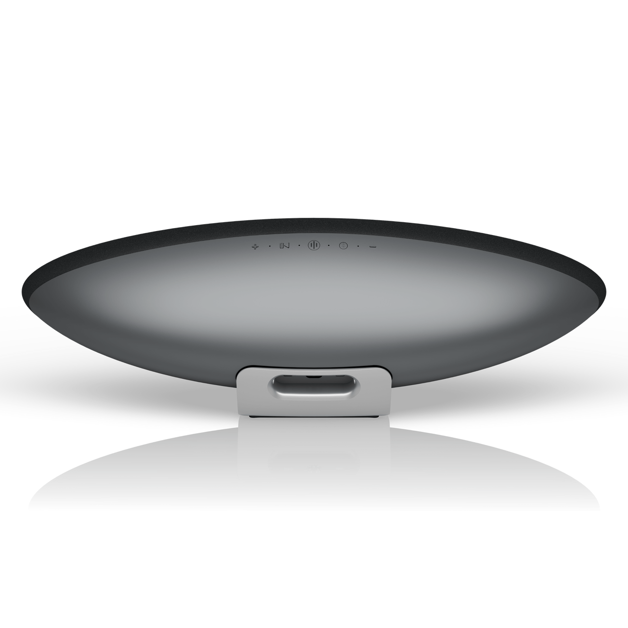 Bottom view of a Bowers & Wilkins Zeppelin Pro Wireless Speaker in space grey on a white background - Hi-Fi Centre.