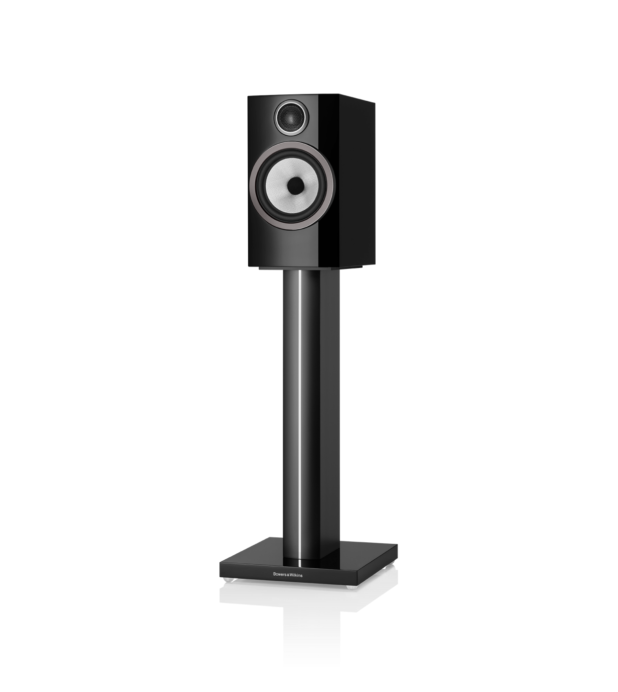 B&W 706 S3 Bookshelf Speaker in glossy black color finish.