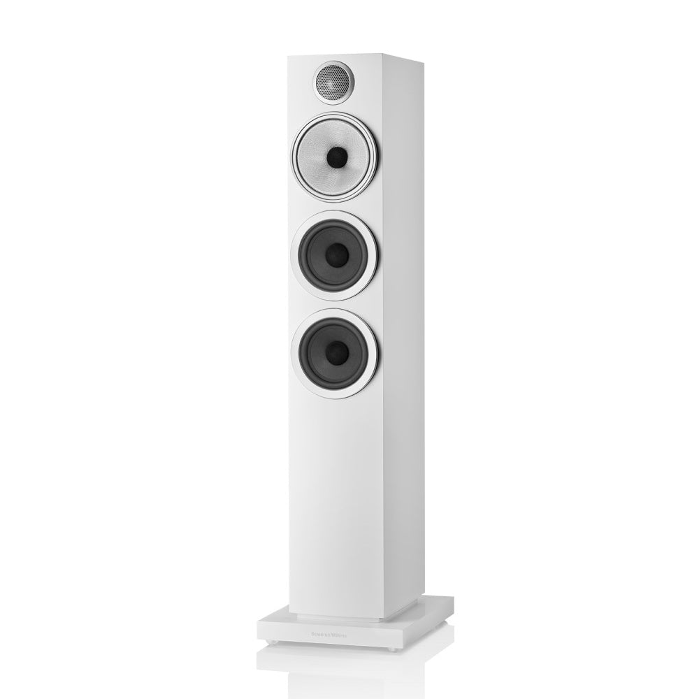 B&W 704 S3 Floor Standing Speaker in satin white color finish.