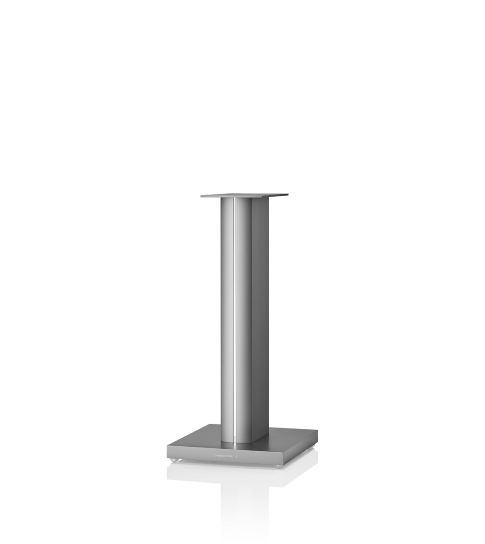 B&W FS700 S3 Floor Stand in silver stand.